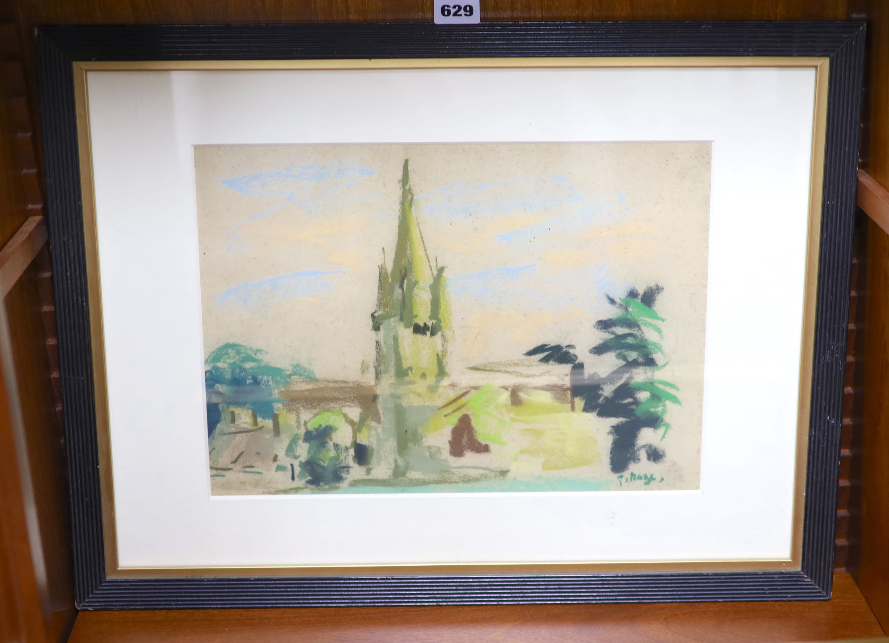 Paul Maze (1887-1979), pastel on paper, Church spire, signed, 26 x 36cm